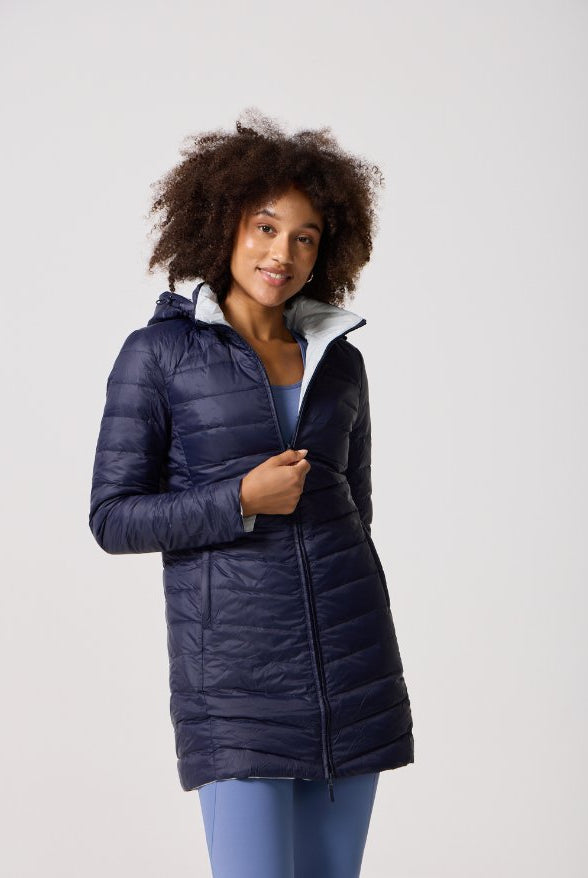 Reversible Navy/Light Grey Duck Down Puffer Coat - Duck Apparel