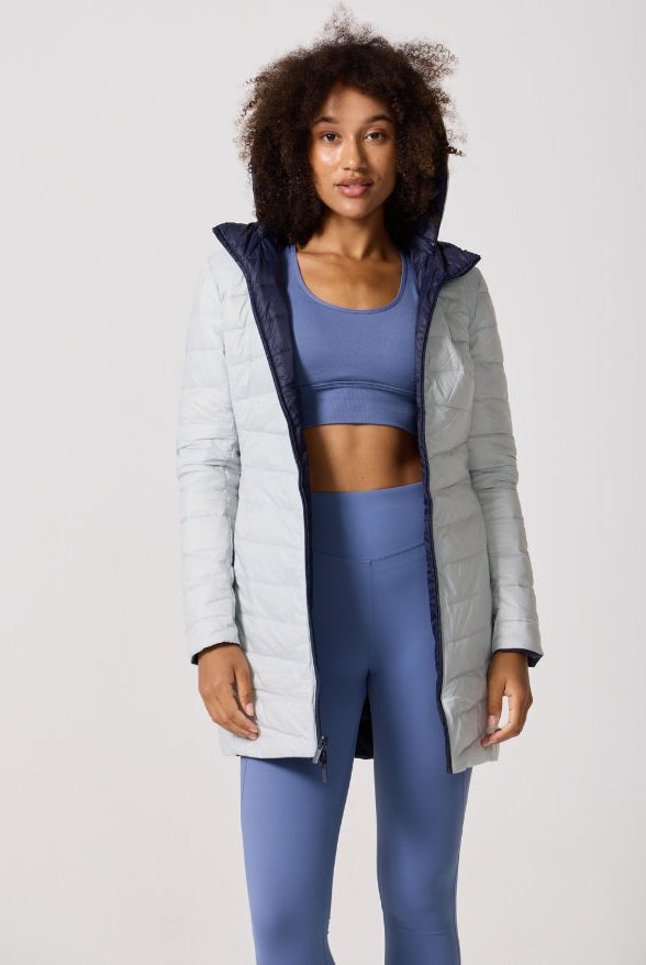 Reversible Navy/Light Grey Duck Down Puffer Coat - Duck Apparel