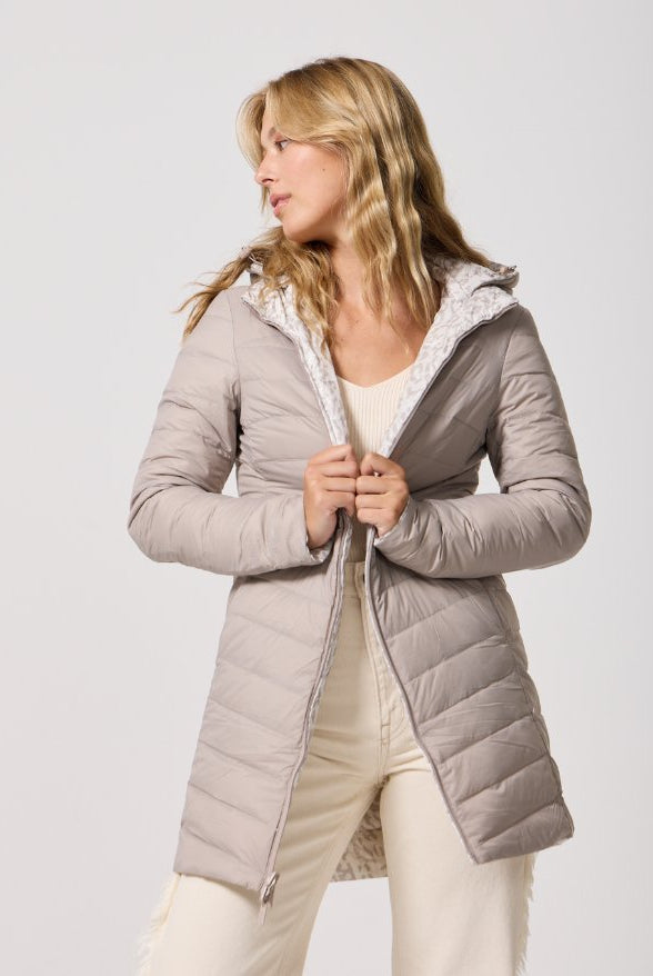 Reversible Sand Leopard Duck Down Puffer Coat - Duck Apparel