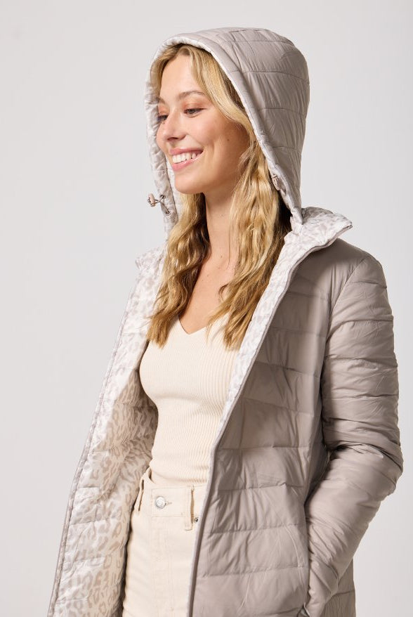 Reversible Sand Leopard Duck Down Puffer Coat - Duck Apparel