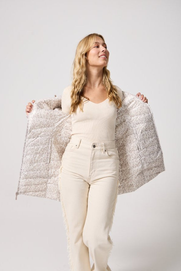 Reversible Sand Leopard Duck Down Puffer Coat - Duck Apparel