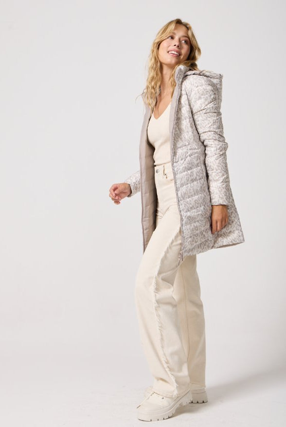 Reversible Sand Leopard Duck Down Puffer Coat - Duck Apparel
