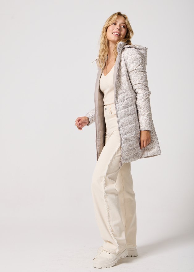 Reversible Sand Leopard Duck Down Puffer Coat - Duck Apparel