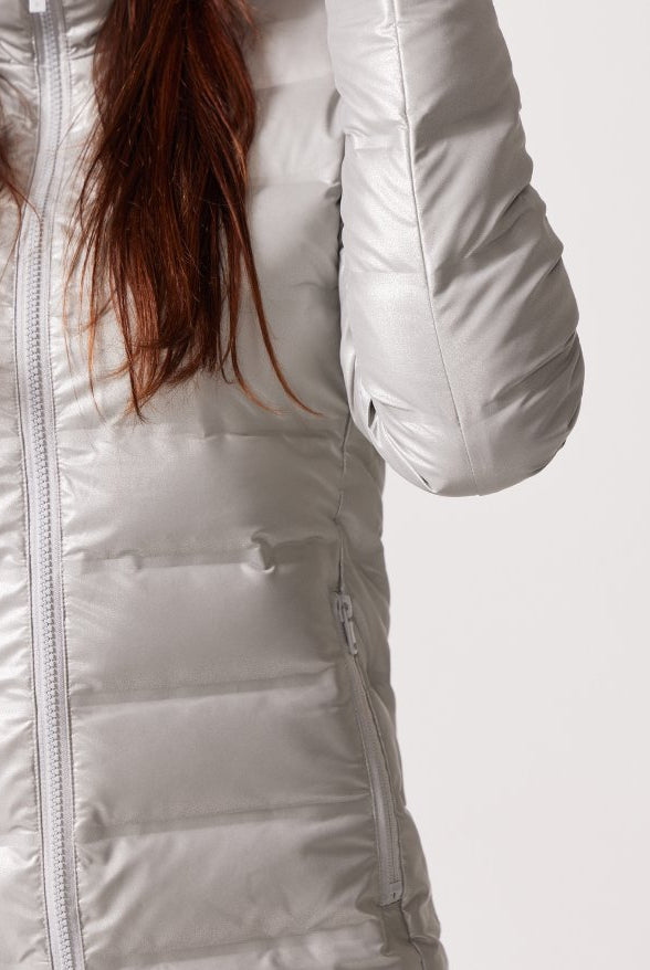 Silver Shimmer Duck Down Puffer Coat - Duck Apparel