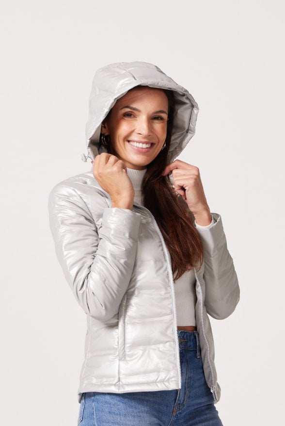 Silver Shimmer Duck Down Puffer Jacket - Duck Apparel