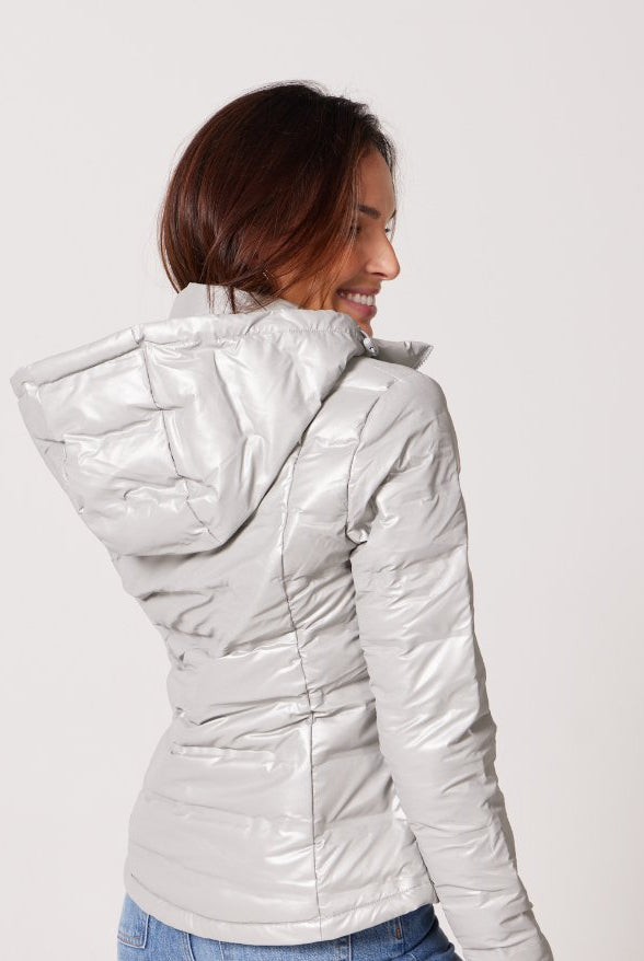 Silver Shimmer Duck Down Puffer Jacket - Duck Apparel