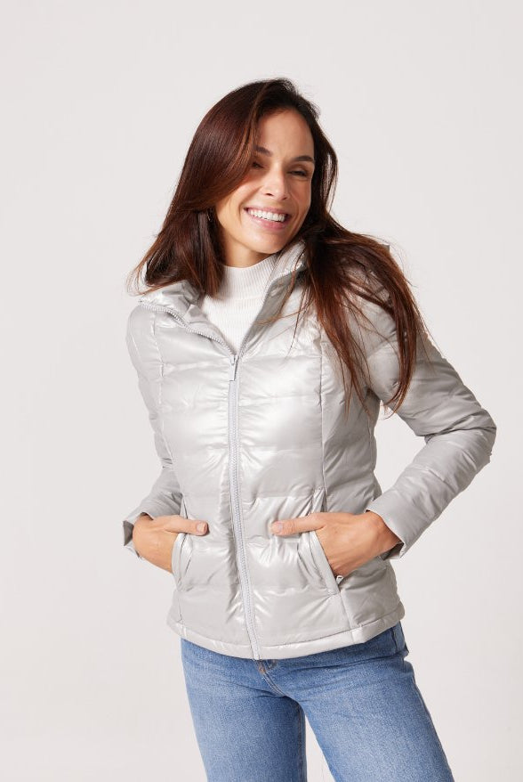 Silver Shimmer Duck Down Puffer Jacket - Duck Apparel