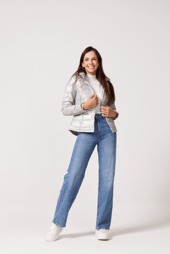 Silver Shimmer Duck Down Puffer Jacket - Duck Apparel