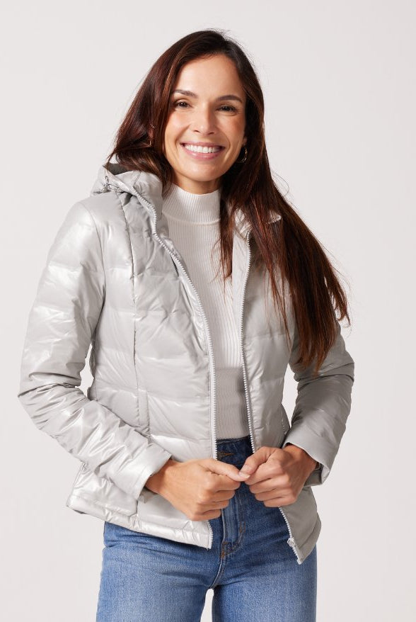 Silver Shimmer Duck Down Puffer Jacket - Duck Apparel