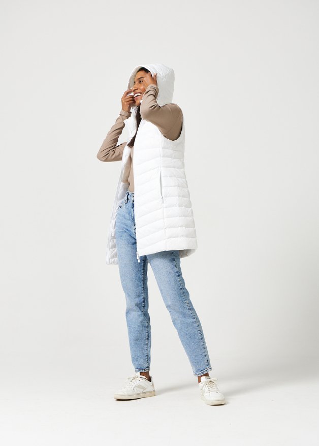 White Longline Duck Down Puffer Vest - Duck Apparel