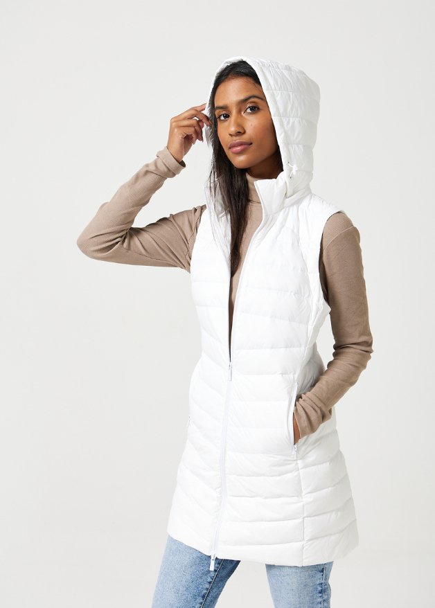 White Longline Duck Down Puffer Vest - Duck Apparel