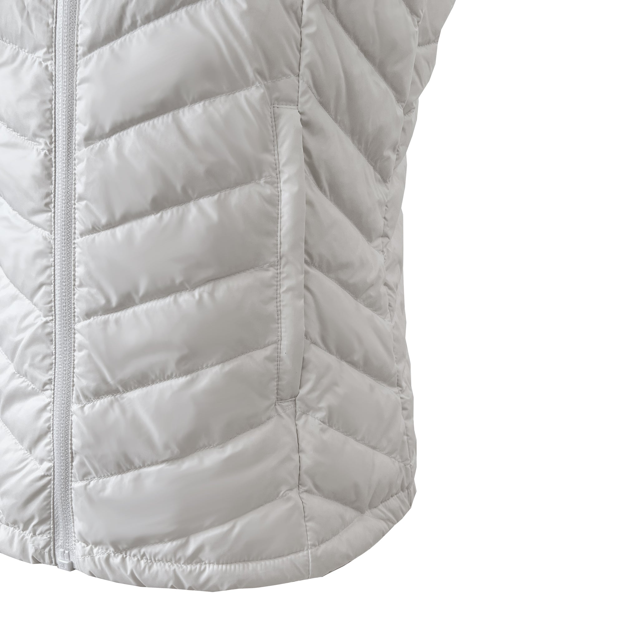 Close up of the pocket of a White Duck Down Puffer Vest