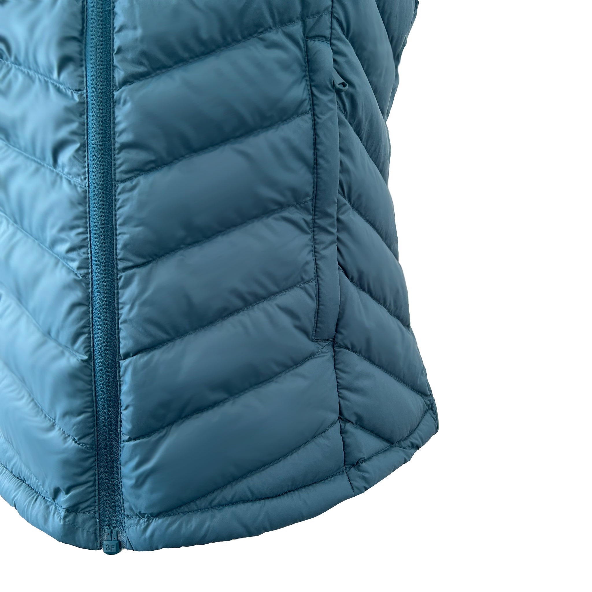 Close up of the pocket of a Grey Blue Duck Down Puffer Vest