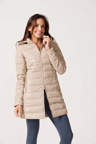 Beige Leather Look Duck Down Puffer Coat - Duck Apparel