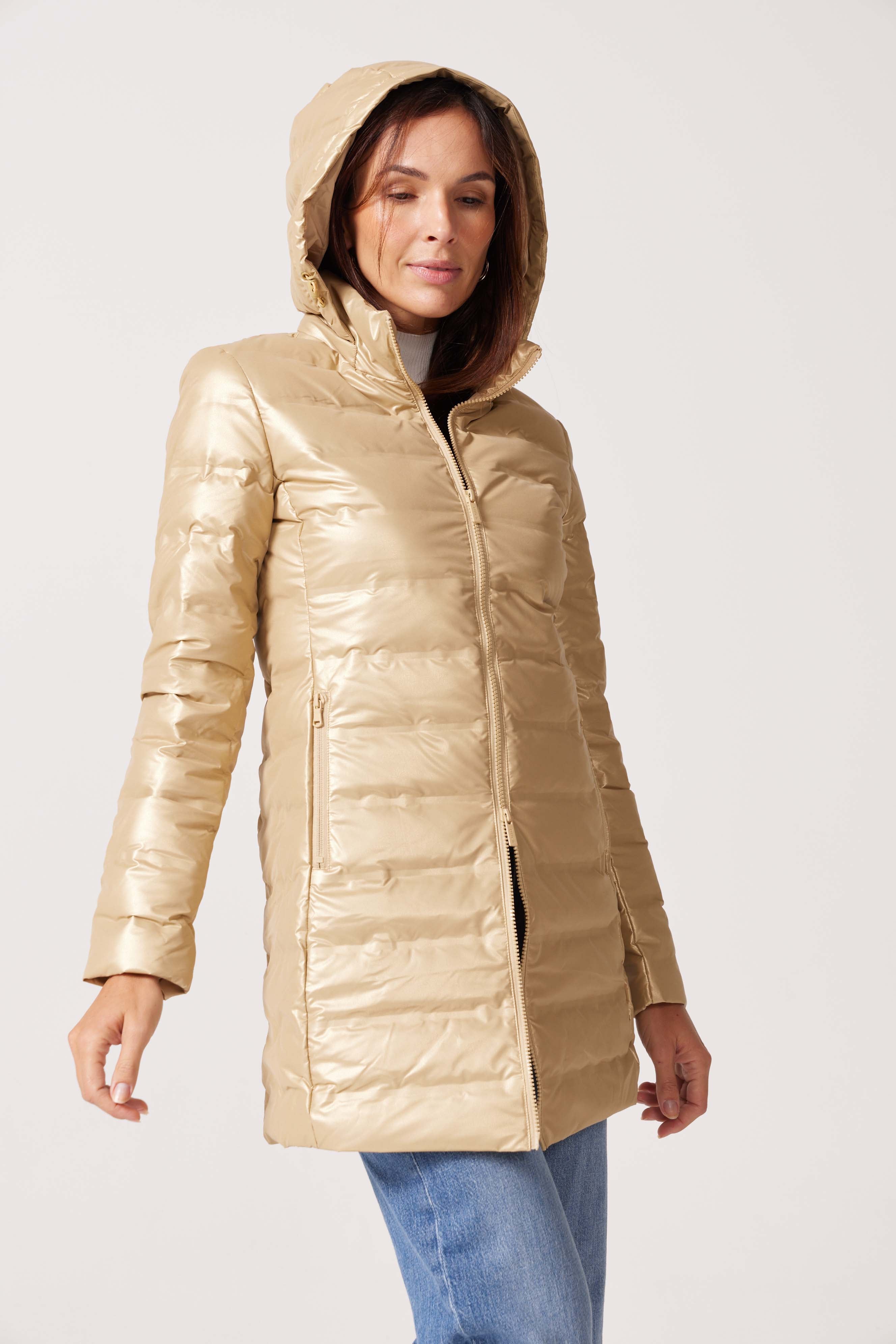 Gold Shimmer Duck Down Puffer Coat - Duck Apparel