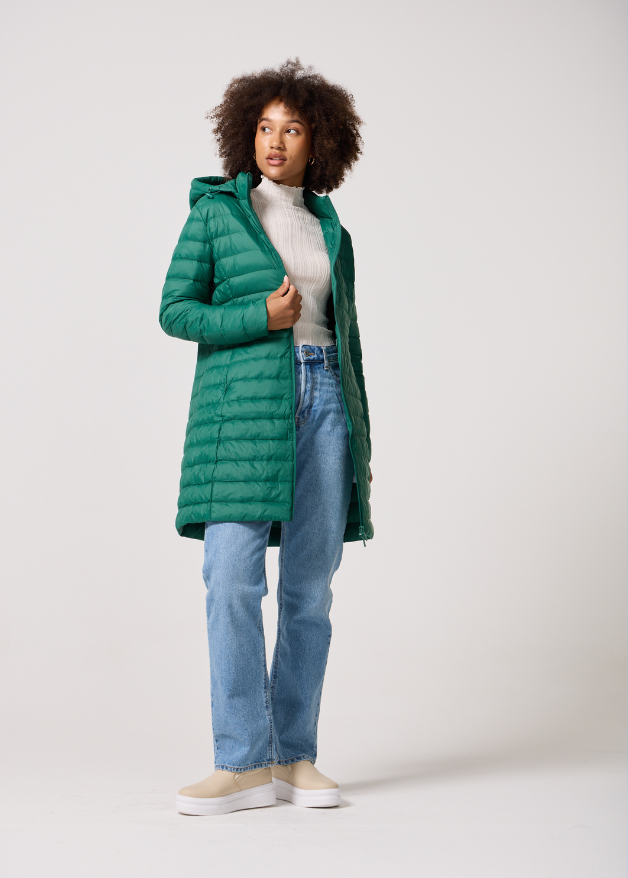 Game Day Green Duck Down Puffer Coat - Front Pose