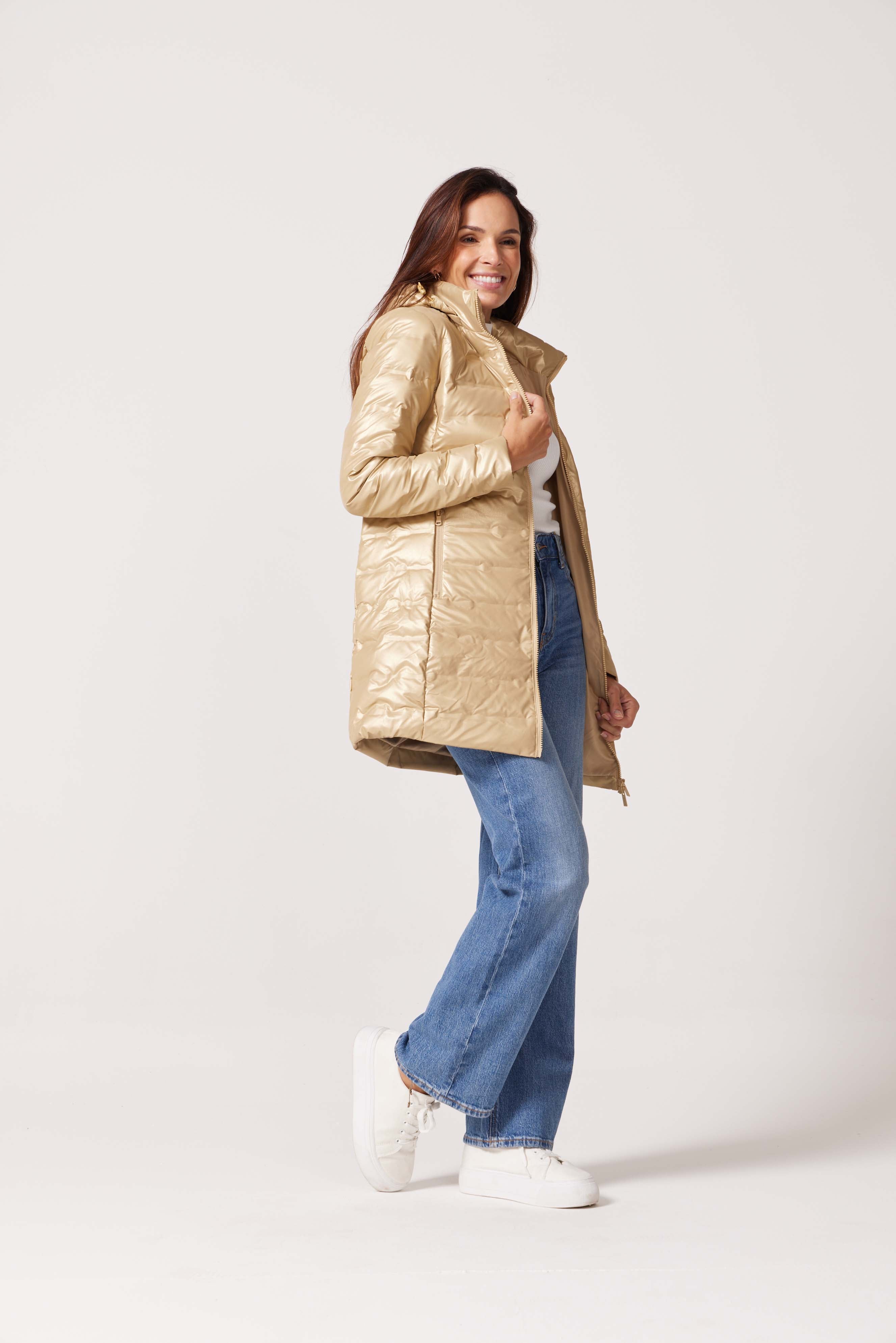Gold Shimmer Duck Down Puffer Coat - Duck Apparel