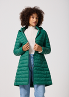 Game Day Green Duck Down Puffer Coat - Front Close Up Pose