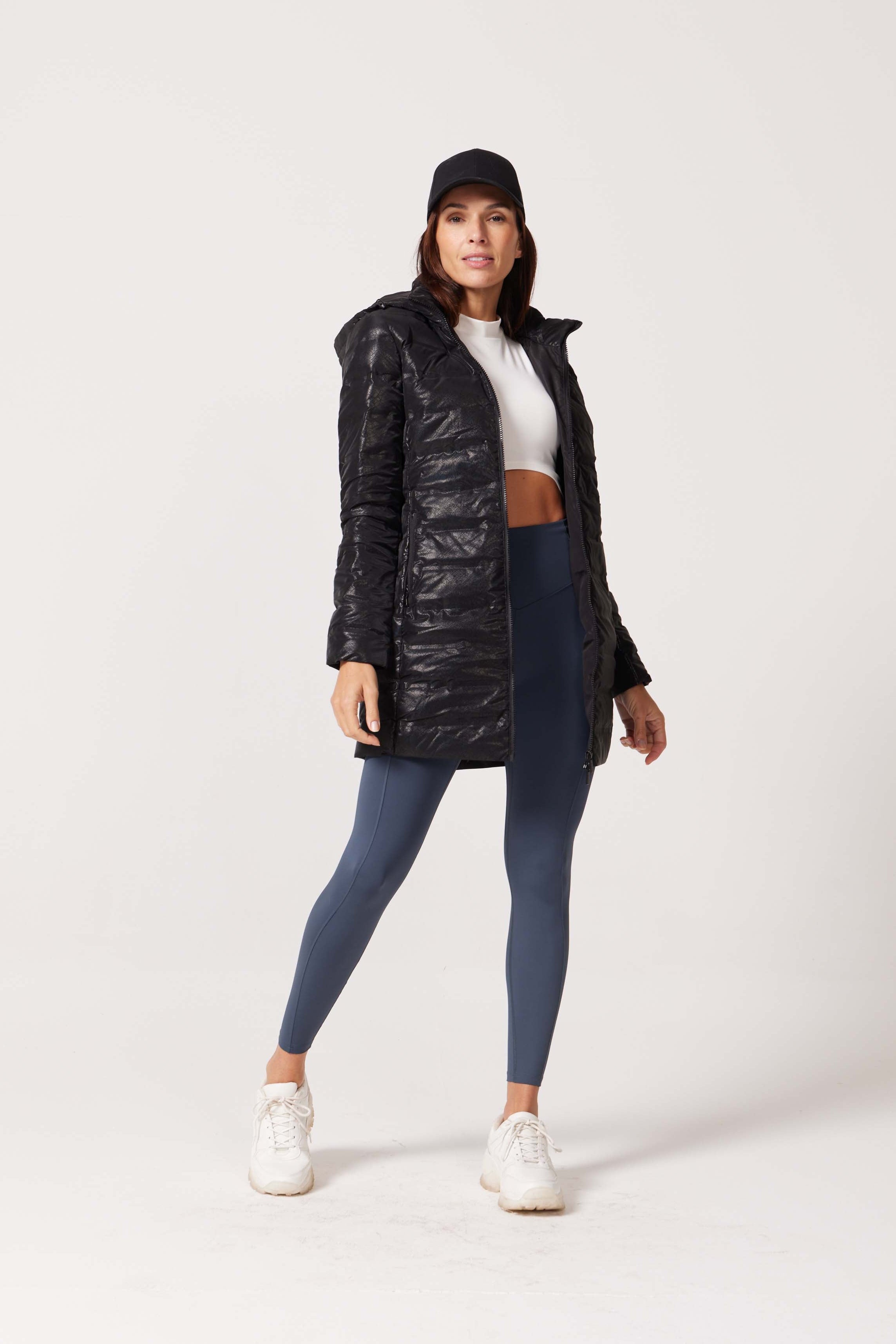 Black Leather Look Duck Down Puffer Coat - Duck Apparel