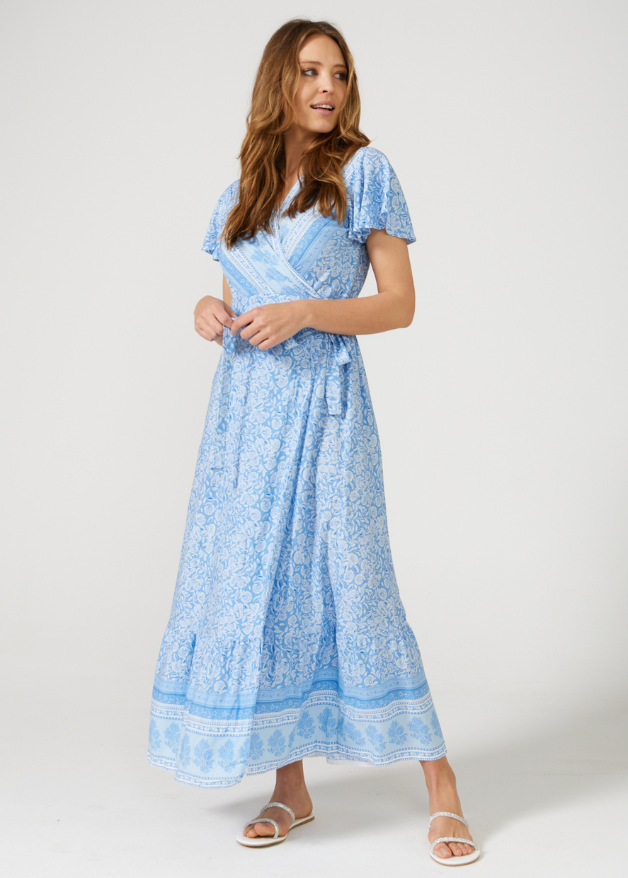 Dewdrop Blue Wrap Dress