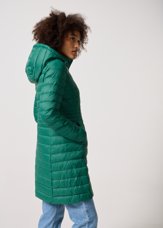 Game Day Green Duck Down Puffer Coat - Side Pose