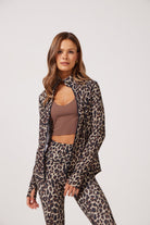 Leopard Lightweight performance jacket with a smooth, sculpting fit, full zip front, high collar, and stretch fabric designed for everyday movement and layering.