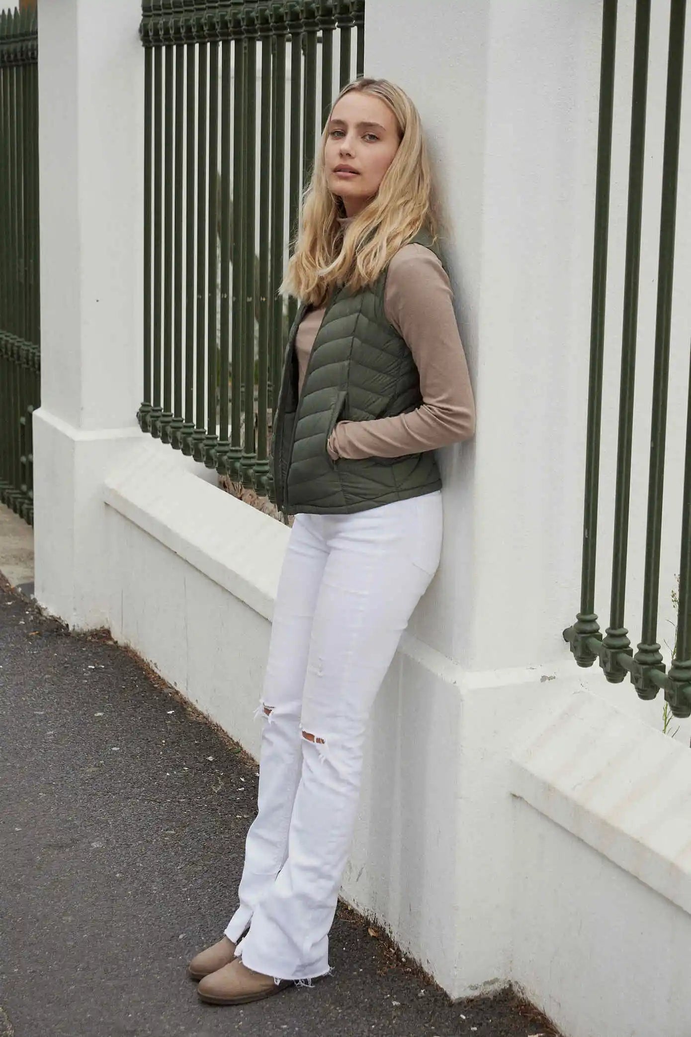 Sage Classic Gilet™ — women’s sleeveless quilted puffer vest in earthy sage green, perfect for lightweight layering in South Africa