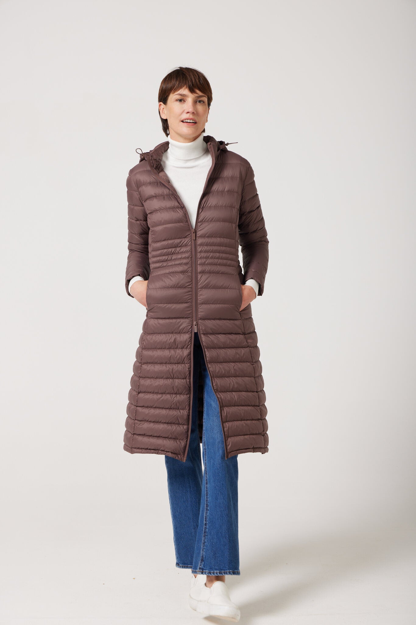 Women’s insulated ultra-length hooded parka in espresso brown, designed for extra warmth and comfort in South Africa’s winter season — Espresso Ultra Parka™