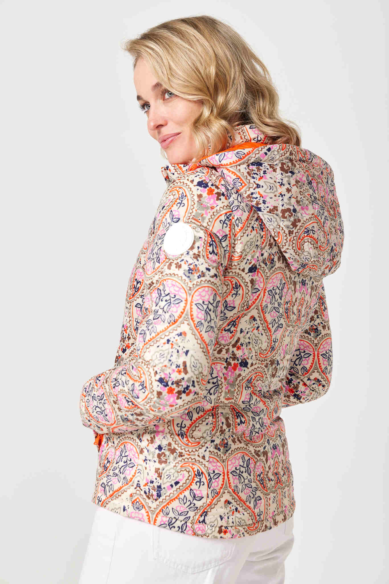 Women’s reversible paisley print and coral lightweight puffer jacket, stylish and versatile outerwear for South Africa — Paisley x Coral Classic Jacket™