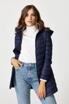 Navy Duck Down Puffer Coat - Front Pocket Style