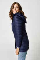 Navy Duck Down Puffer Coat - Side Pose