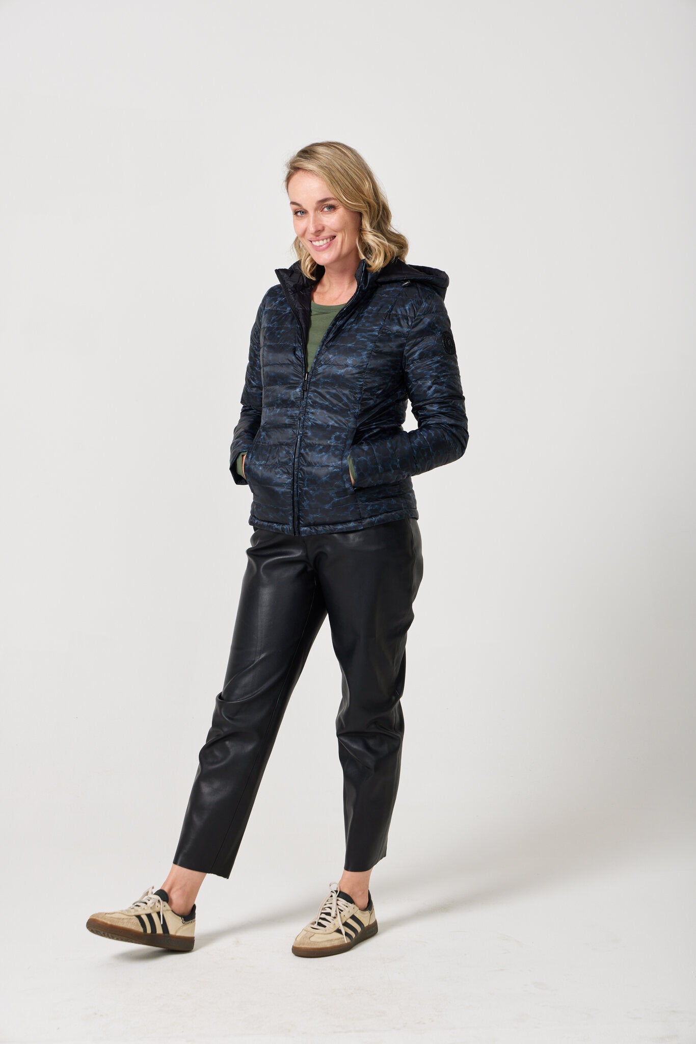 Women’s reversible black and printed puffer jacket, lightweight and versatile for layering in South Africa — Midnight x Panther Classic Jacket™