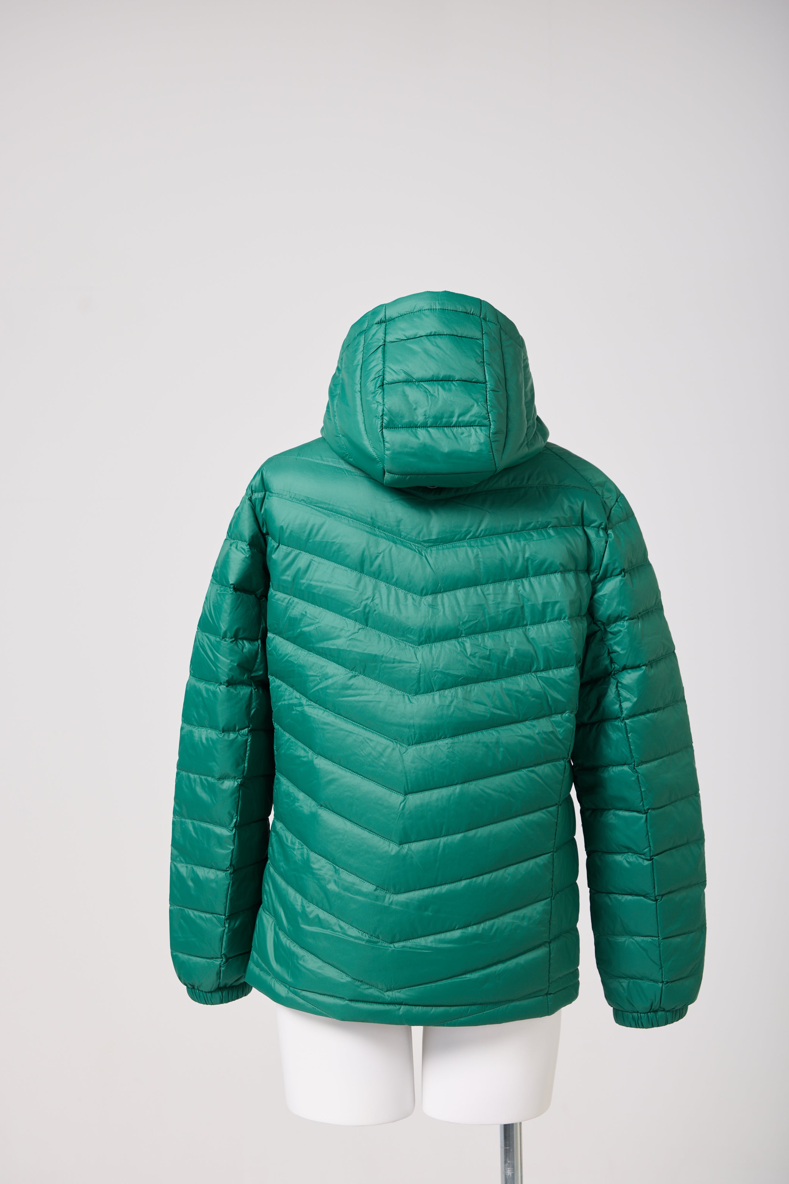 Game Day Green Mens Duck Down Puffer Jacket - Back Hood