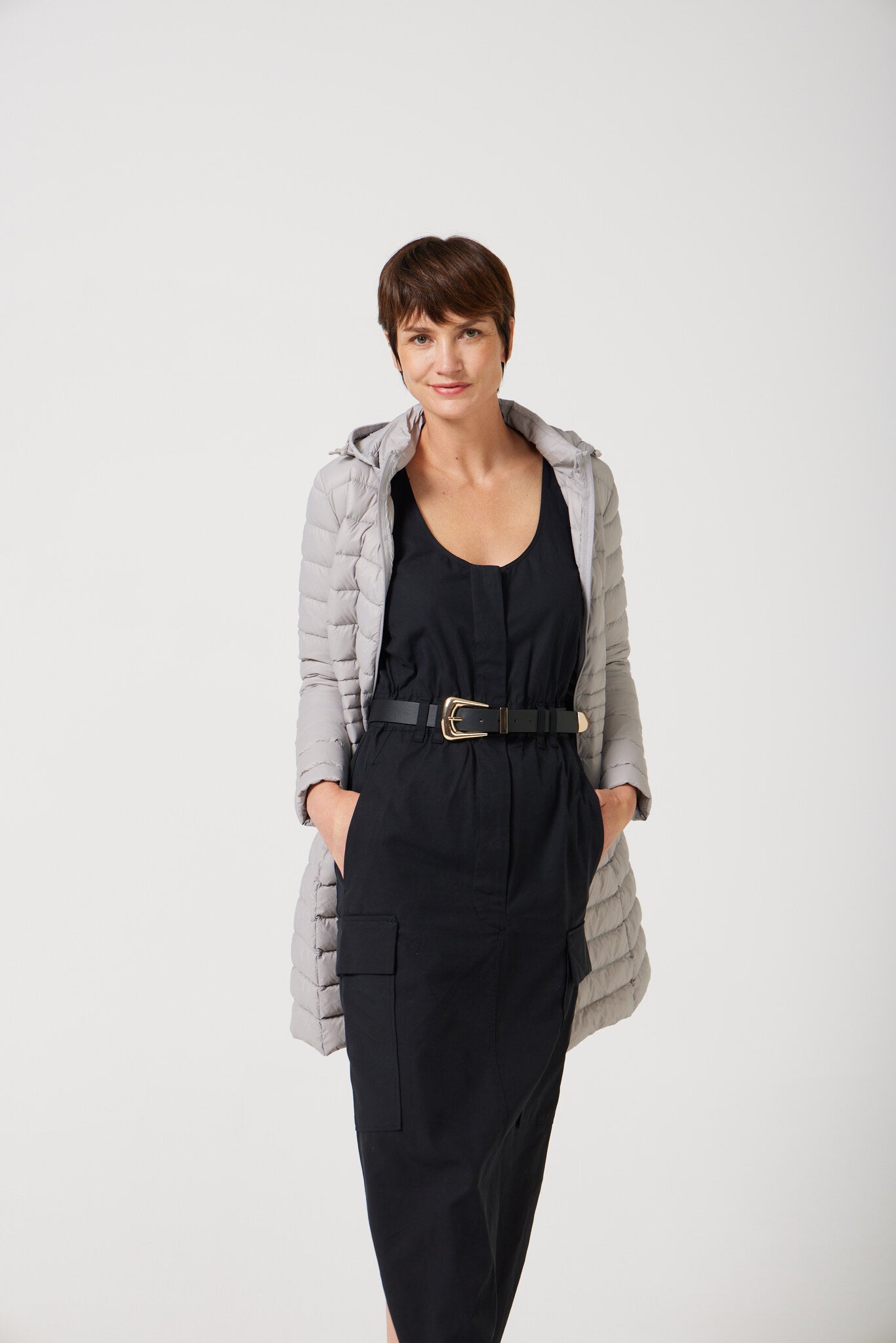 Women’s insulated midi-length hooded parka in latte, designed for warmth and comfort in South Africa’s winter season — Latte Midi Parka™