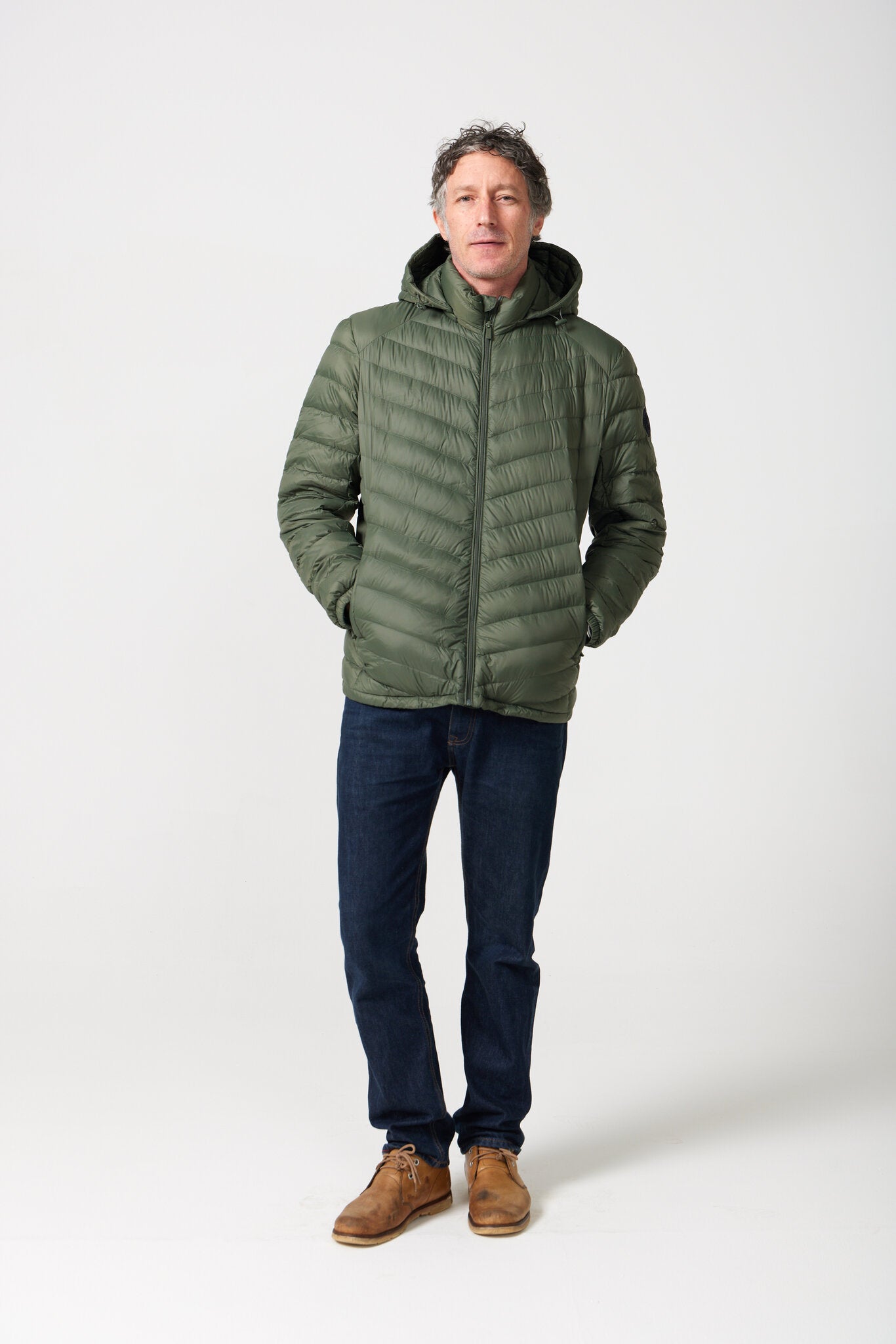 Men’s Sage Classic Jacket™ in muted green, lightweight hooded puffer jacket for casual layering during cool South African weather