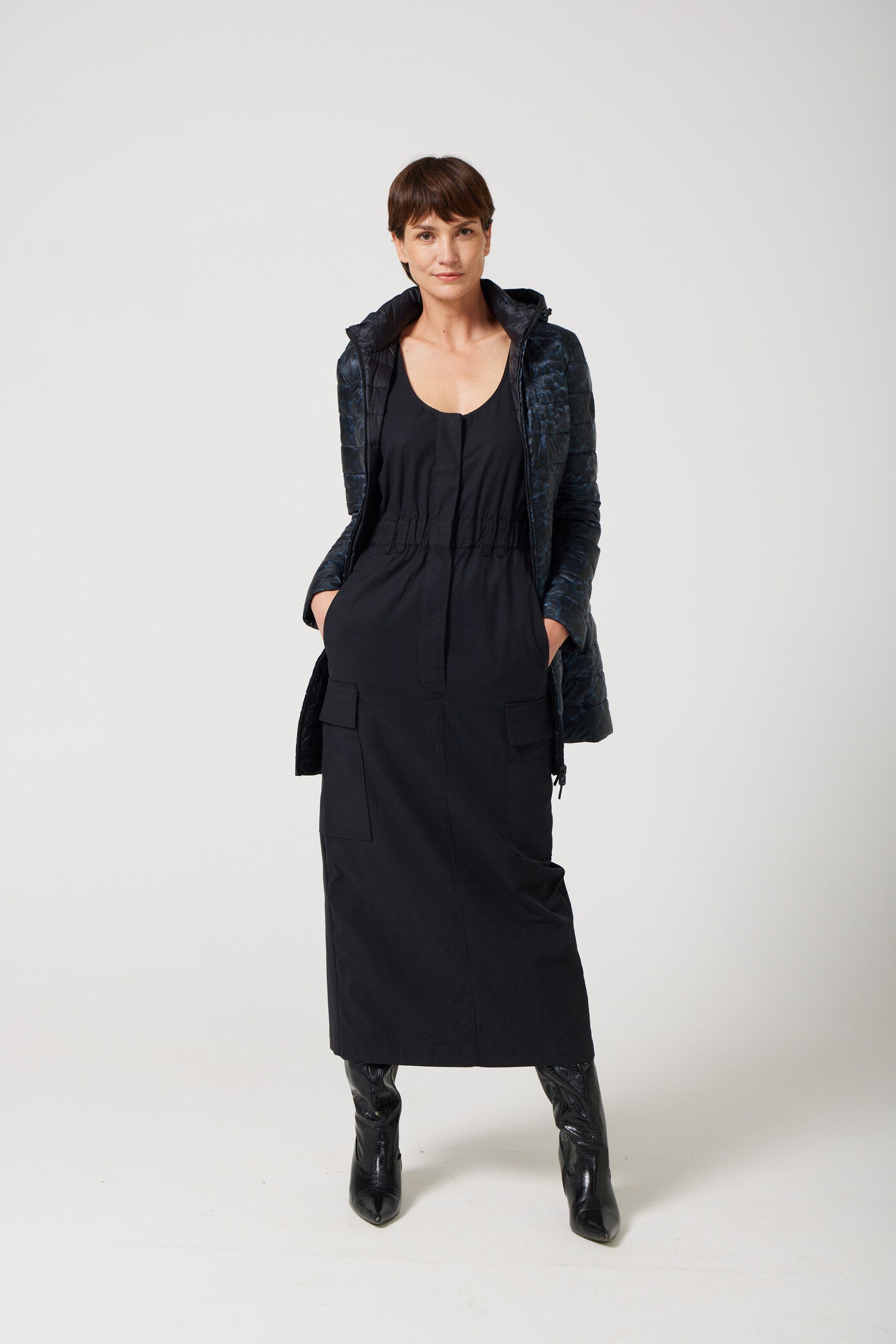 Midnight x Panther Parka™ in black, insulated hooded reversible parka with inner print design, ideal for warmth in South Africa’s winter season