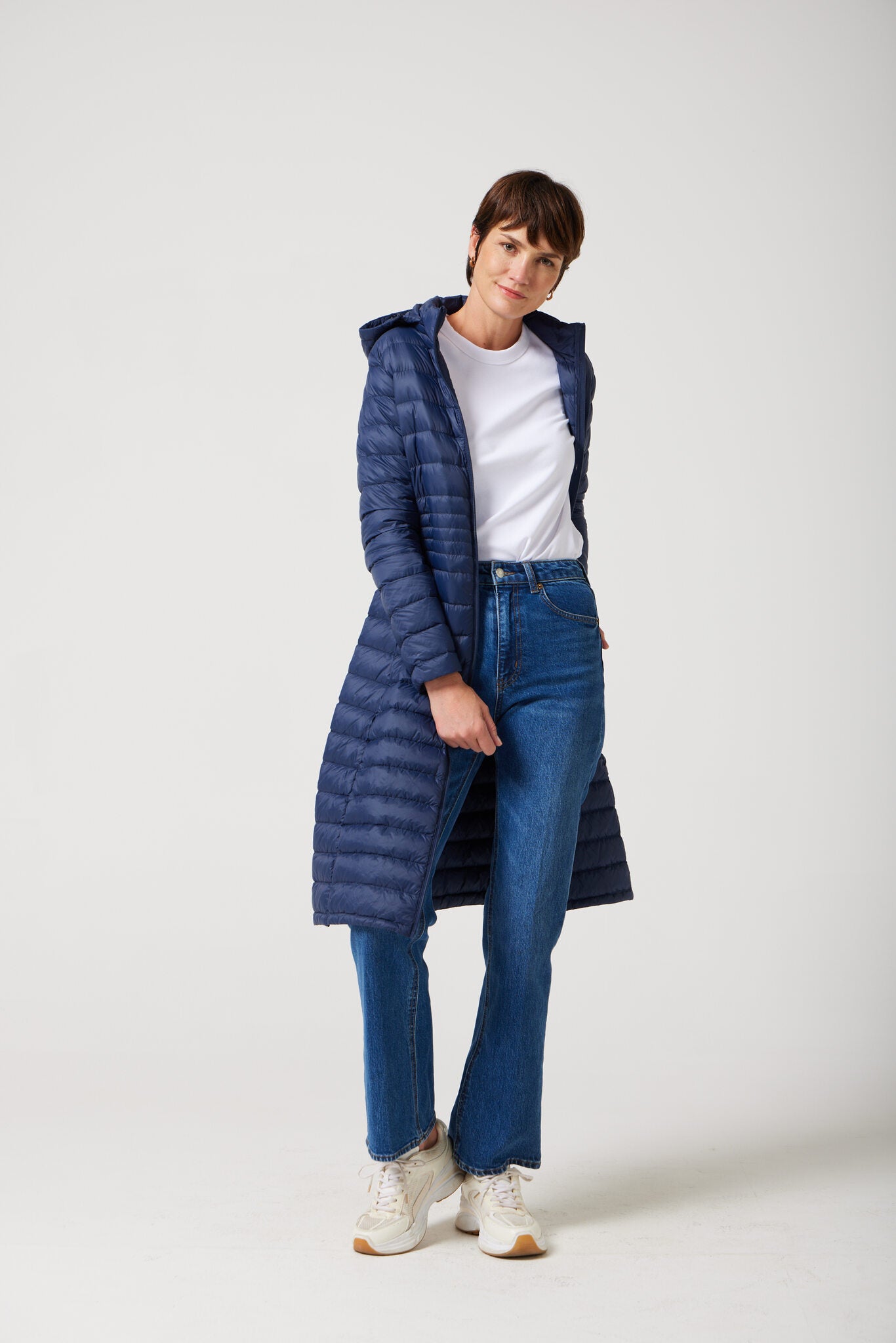 Women’s insulated ultra-length hooded parka in navy blue, designed for extra warmth and comfort in South Africa’s winter season — Navy Ultra Parka™