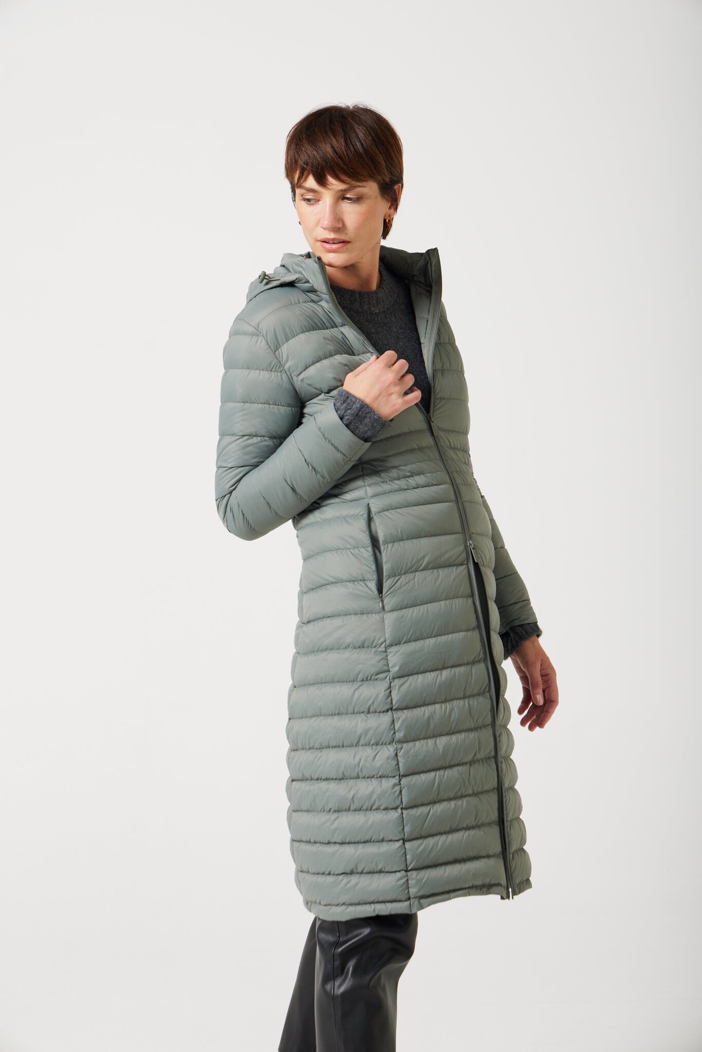 Women’s insulated ultra-length hooded parka in sage green, designed for extra warmth and comfort in South Africa’s winter season — Sage Ultra Parka™