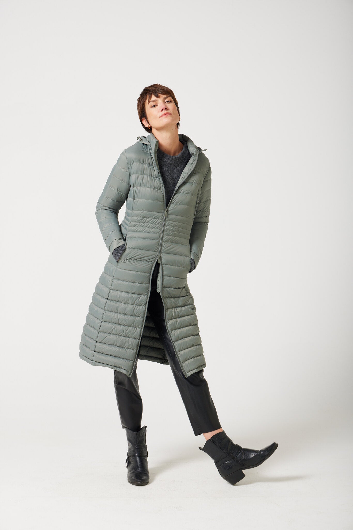 Women’s insulated ultra-length hooded parka in sage green, designed for extra warmth and comfort in South Africa’s winter season — Sage Ultra Parka™