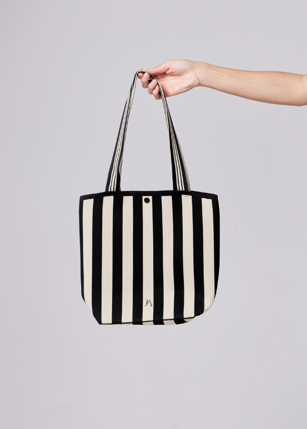 Black and White Stripe Bucket Bag
