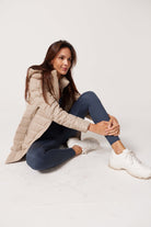 Beige Leather Look Duck Down Puffer Coat - Duck Apparel