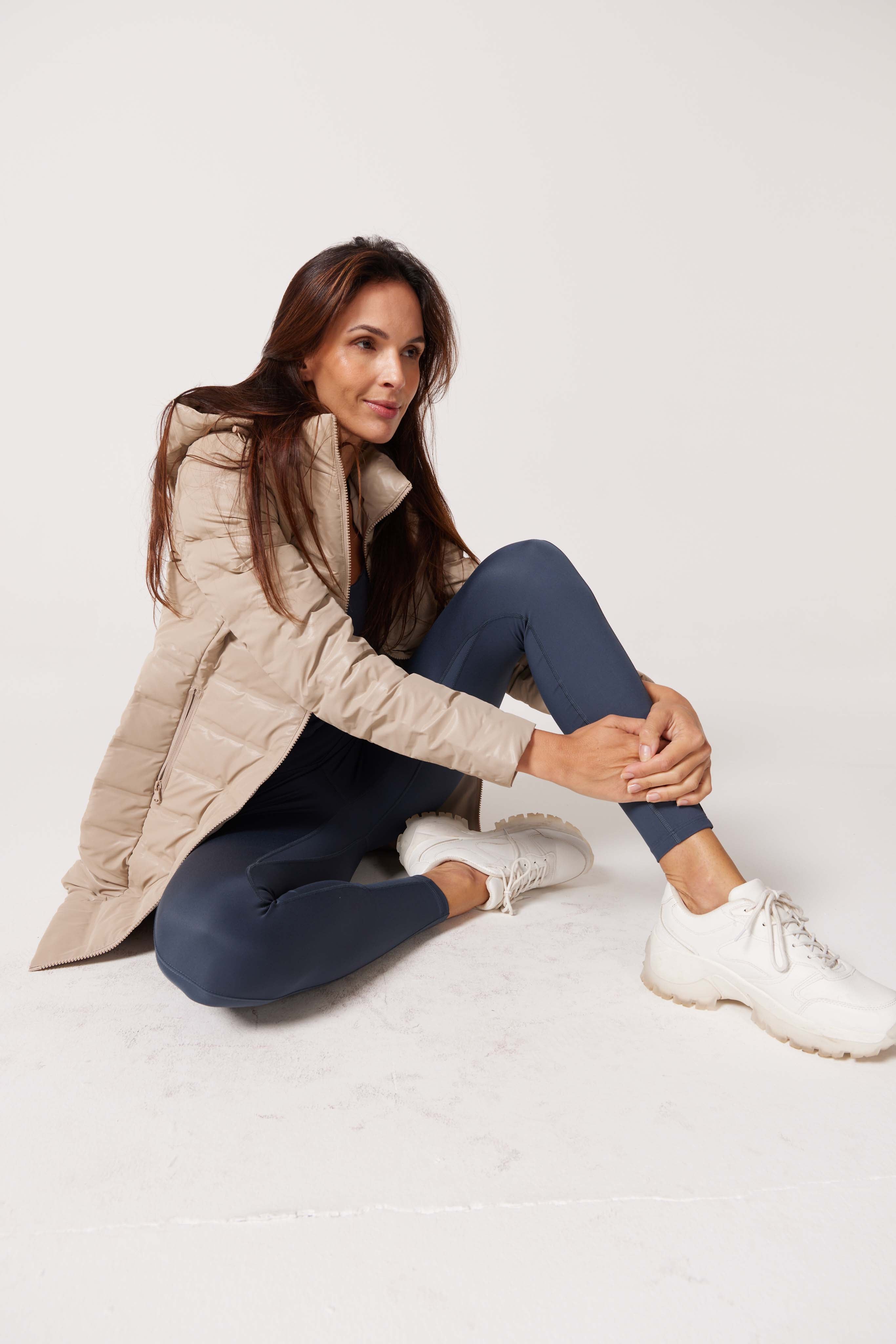 Beige Leather Look Duck Down Puffer Coat - Duck Apparel