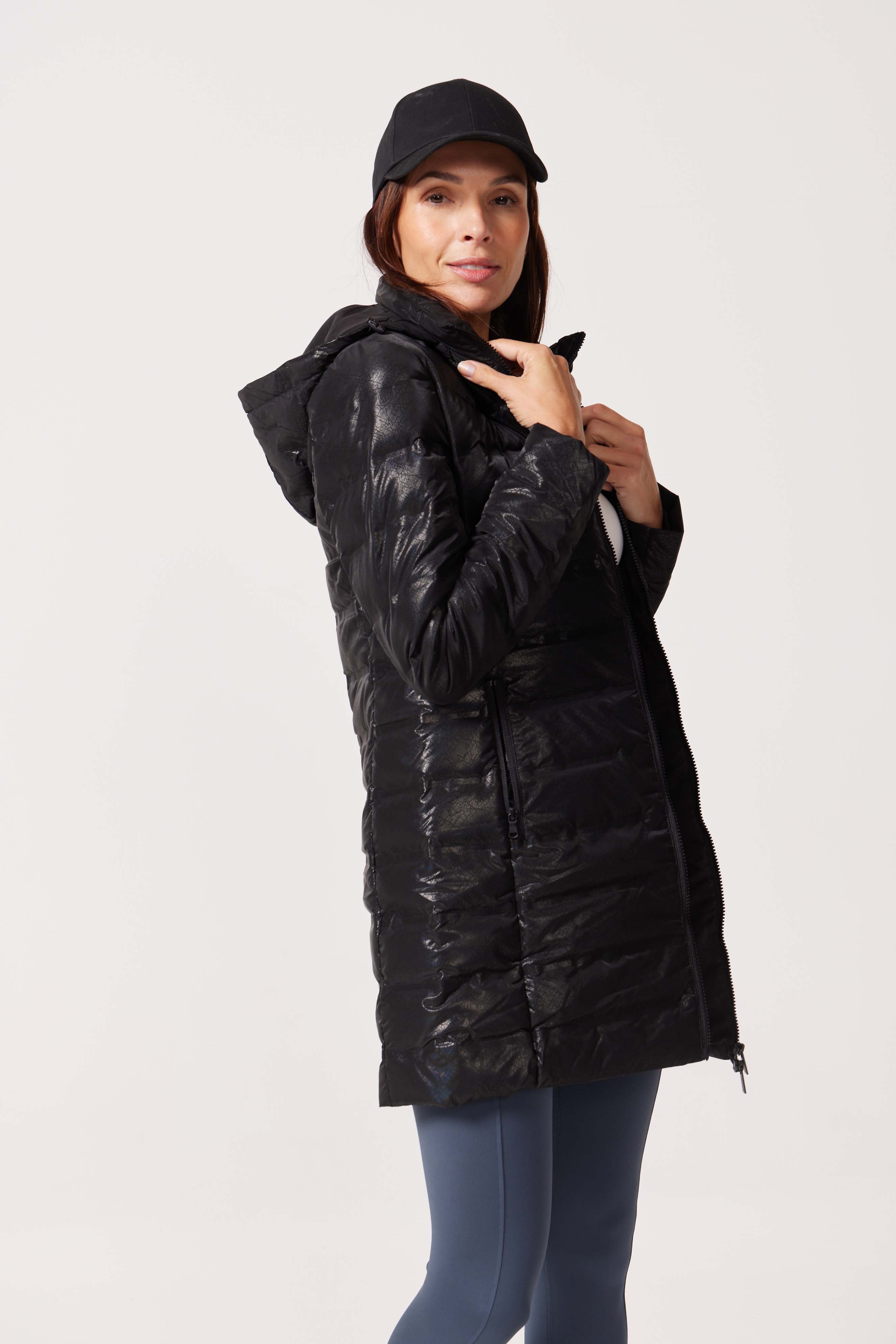 Black Leather Look Duck Down Puffer Coat - Duck Apparel