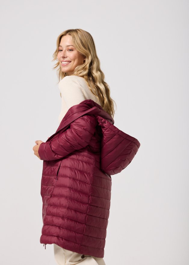 Maroon Duck Down Midi Puffer Coat - Duck Apparel