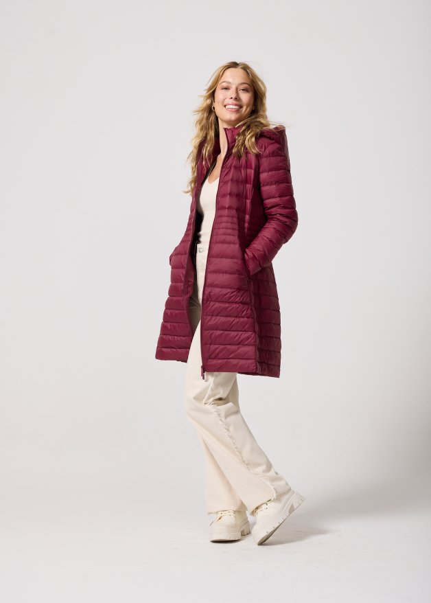 Maroon Duck Down Midi Puffer Coat - Duck Apparel