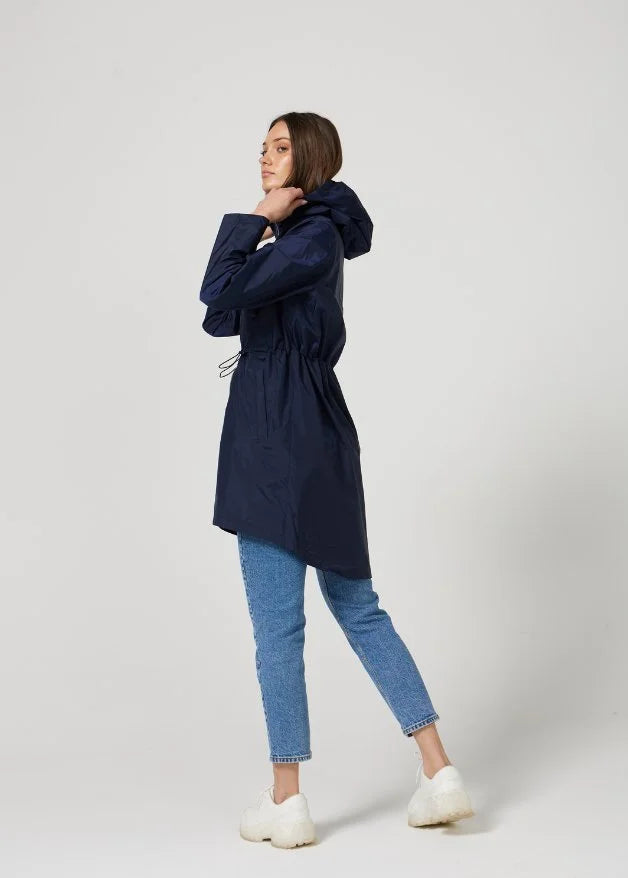 The Oxford Blue raincoat in navy blue, lightweight hooded waterproof raincoat ideal for South Africa’s rainy season and wet climate