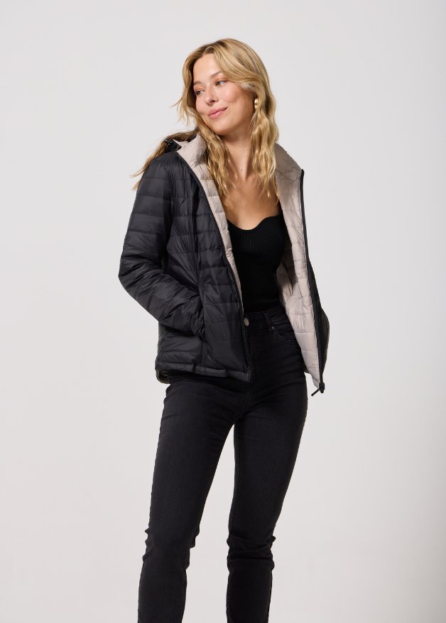 Reversible Black/ Latte Duck Down Puffer Jacket - Duck Apparel
