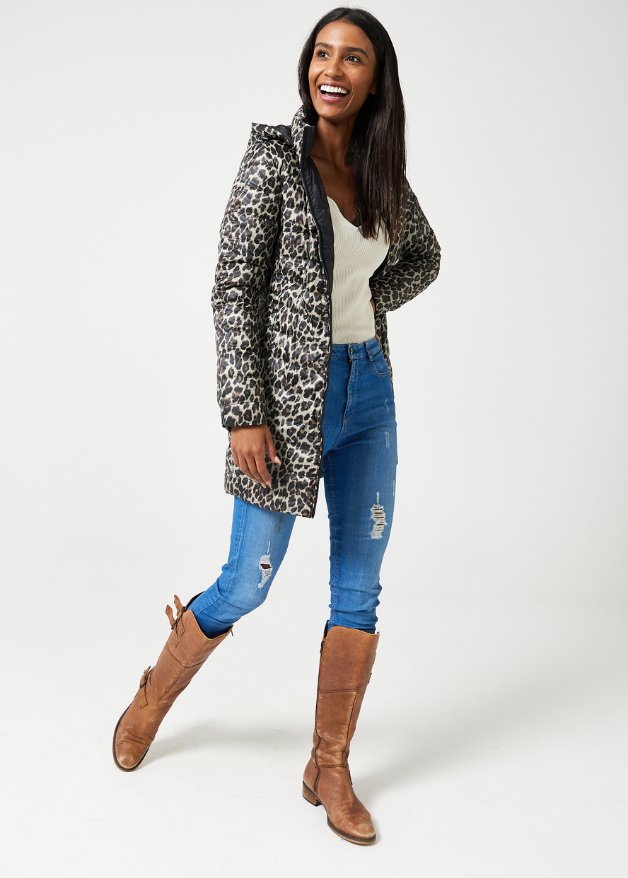 Leopard print puffer coat outlet